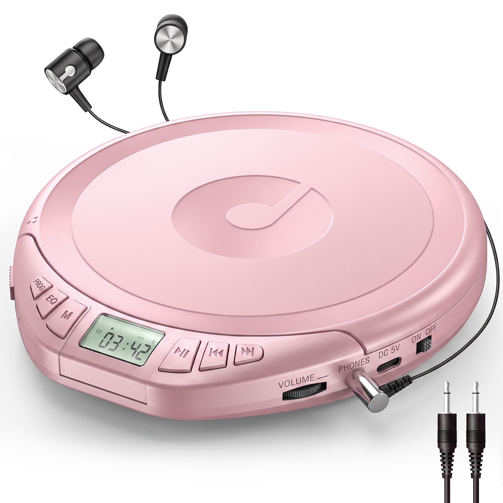 Gueray CD Player Portable with Earphones, CD Discman AUX Cable for Car Home | Pe