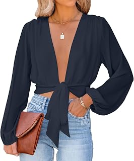 LYANER レディース ディープVネック セクシーラップ クロップトップ