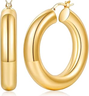 8mm Gold Plated Chunky Hoops Hypoallergenic Silver Plated Hoops