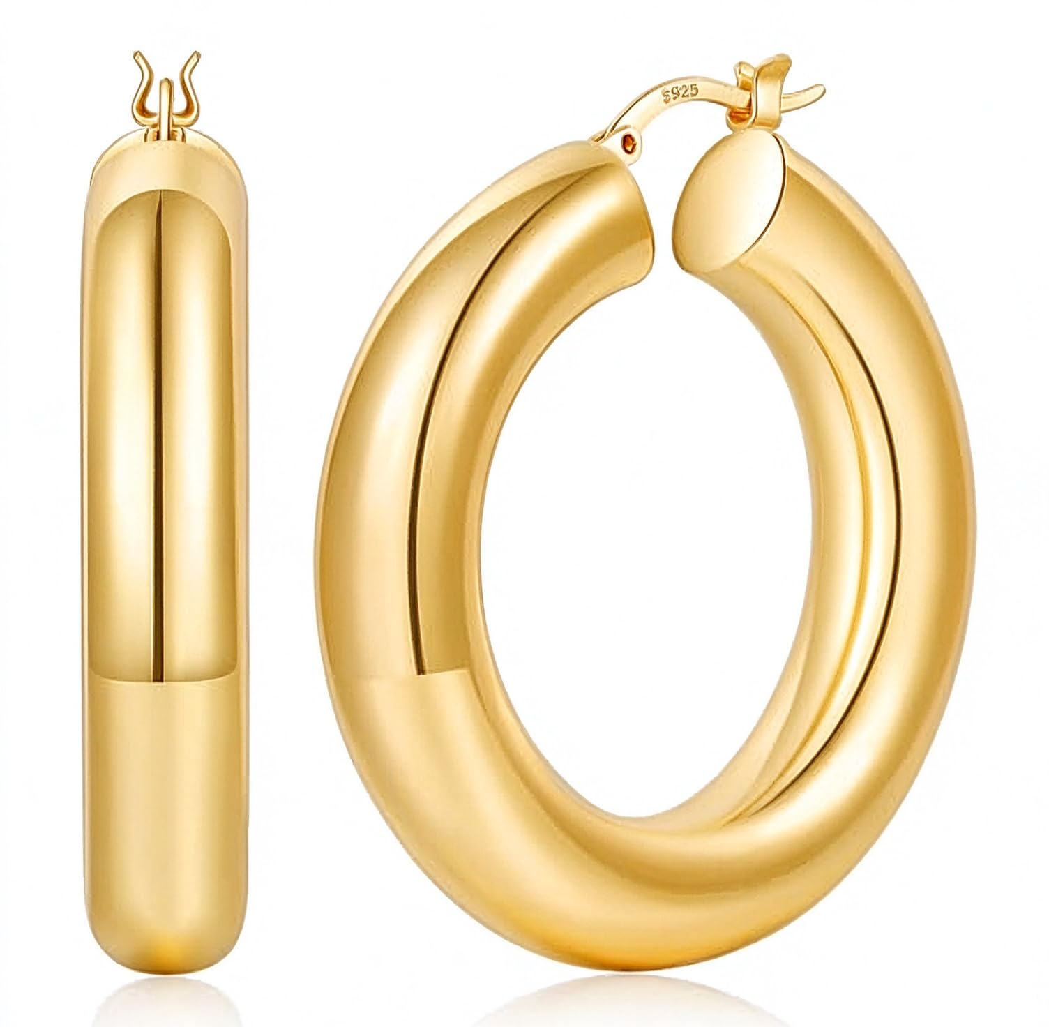 8mm Gold Plated Chunky Hoops Hypoallergenic Silver Plated Hoops