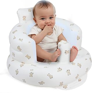 EKEPE Inflatable Baby Seat, Baby Chair for Infant Sitting Up, 3 Months & Up | CPSC Compliant, Built-In Air Pump, Portable Inflatable Design, Soft Support and Easy Storage, Baby Registry Essential - Bear