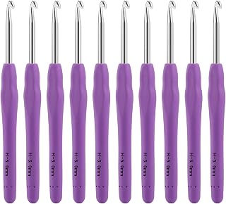 Vodiye 10 PCS 5.0 mm Ergonomic Crochet Hooks for Comfortable Crocheting | Crochet Hooks for Beginners and Craft Lovers, Soft Grip Crochet Needles That Glide Smoothly Through Yarn for DIY Projects