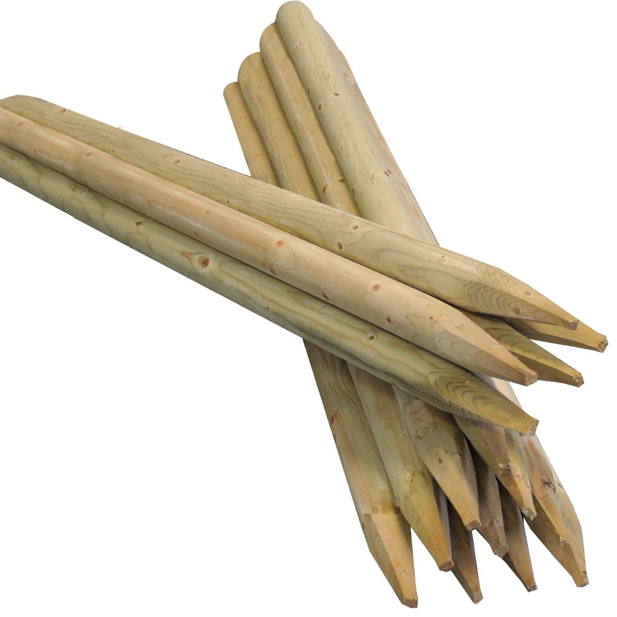 Suregreen Premium Round Wooden Posts, 10 Pack, 1.2m (4ft) x 50mm | Green Treated