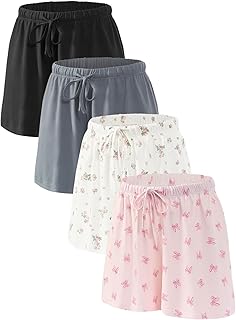 4 Pack Women's Pajama Shorts Drawstring Sleep Lounge Shorts Comfy Pj Boxer Shorts for Women Lightweight