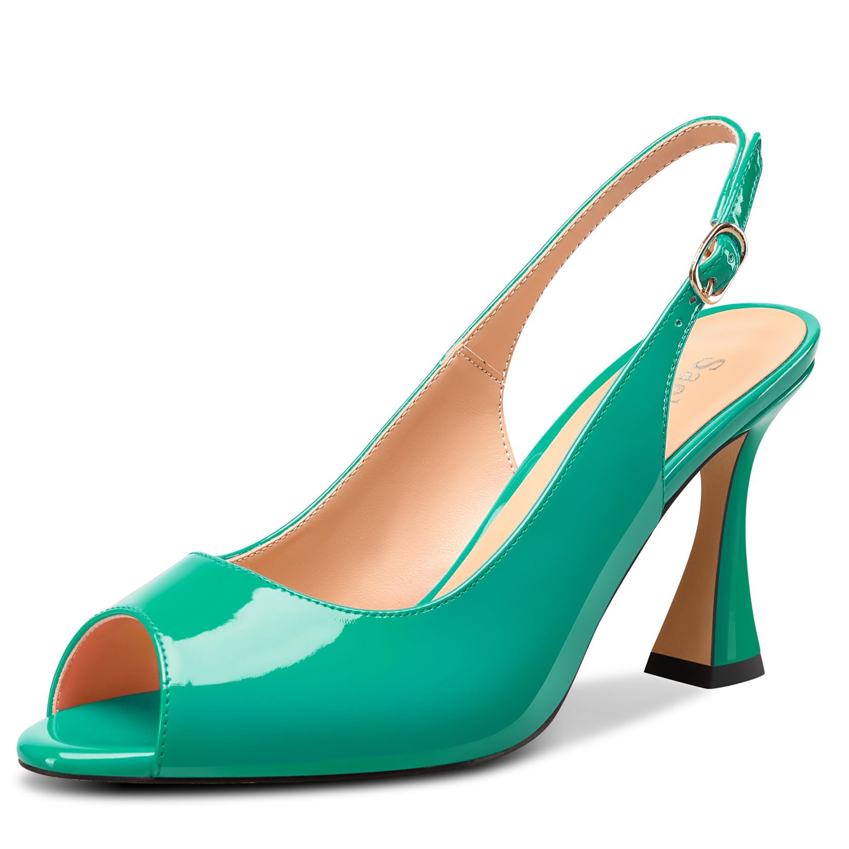 Saekcted Women Mid Heel Open Toe Pumps Sandals Strappy Ankle Slingback Slip-on B