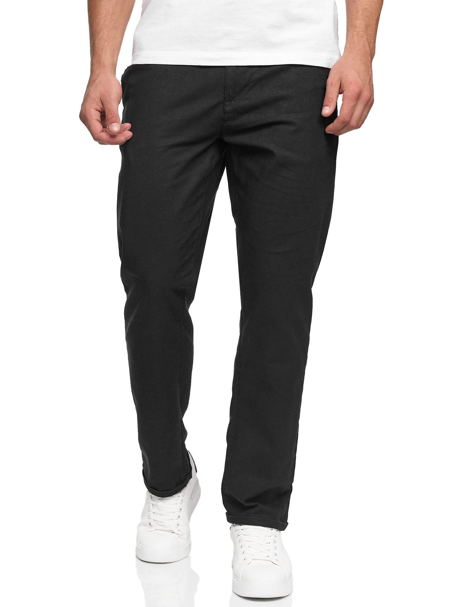 Indicode Mens Bryne Cotton Linen Fabric Trousers with 4 Pockets