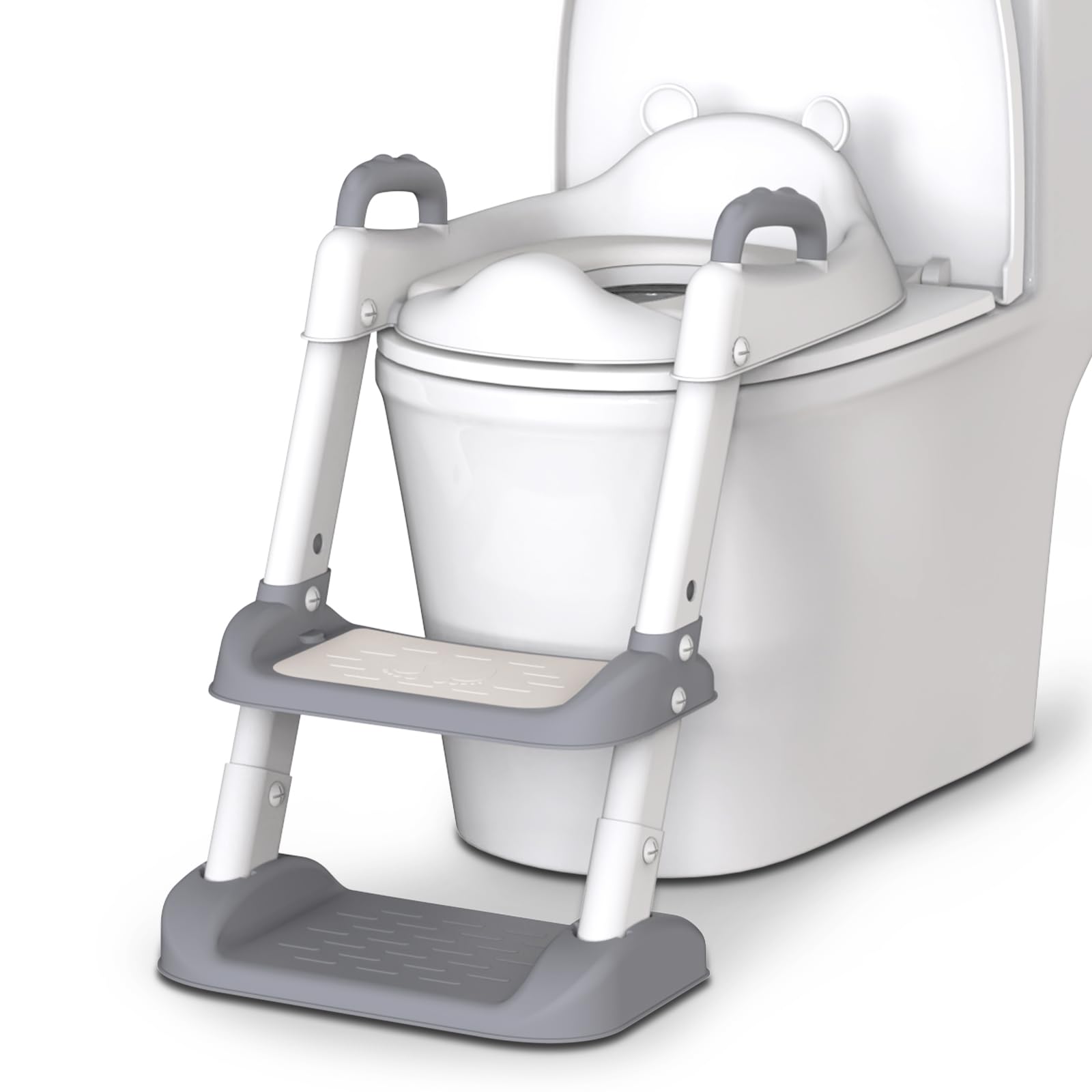 HBTower Potty Training Seat with Step Stool Ladder &amp; Safety Handles,Grey | F