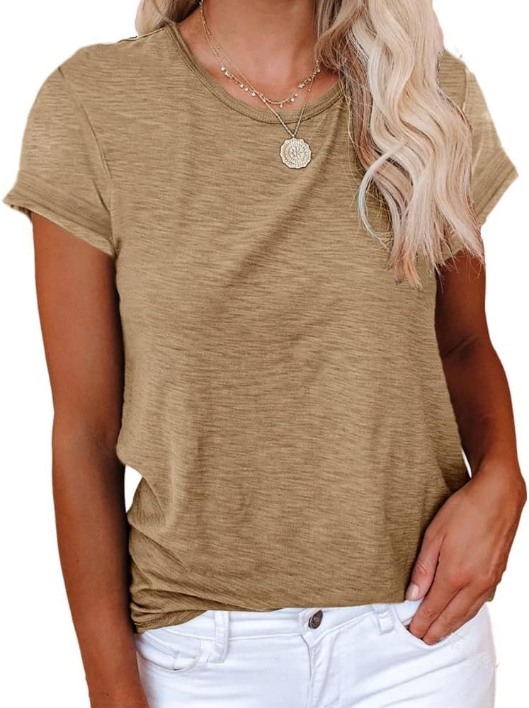 Cicy Bell Women's T-Shirt Blouses and Shirts Crew Neck Cotton Summer Casual Loos