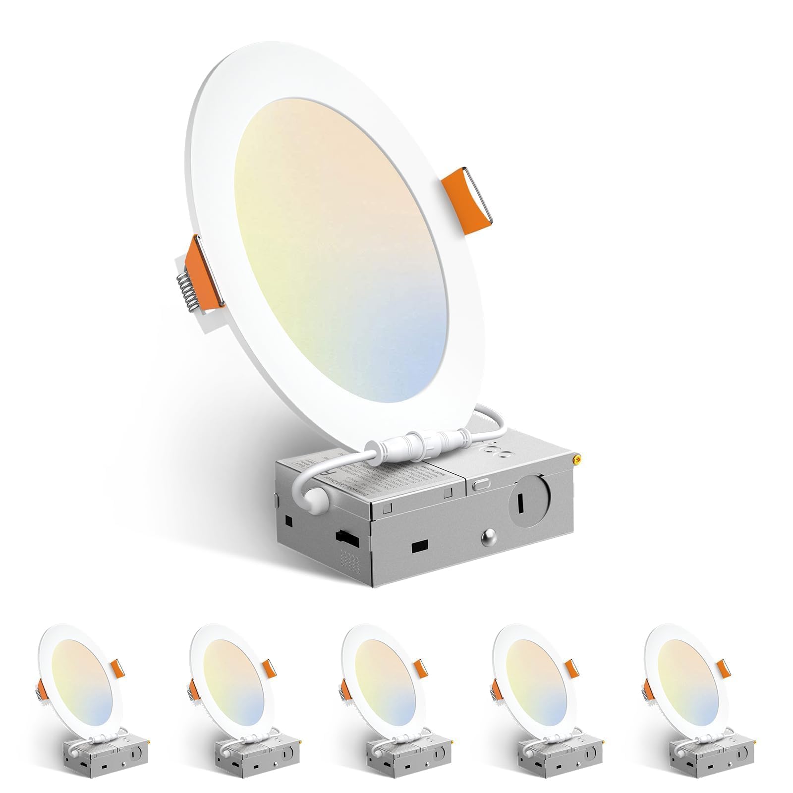 Amico 6 Pack 6 Inch LED Recessed Light with Junction Box, 5CCT, 1050LM, 12W | 27