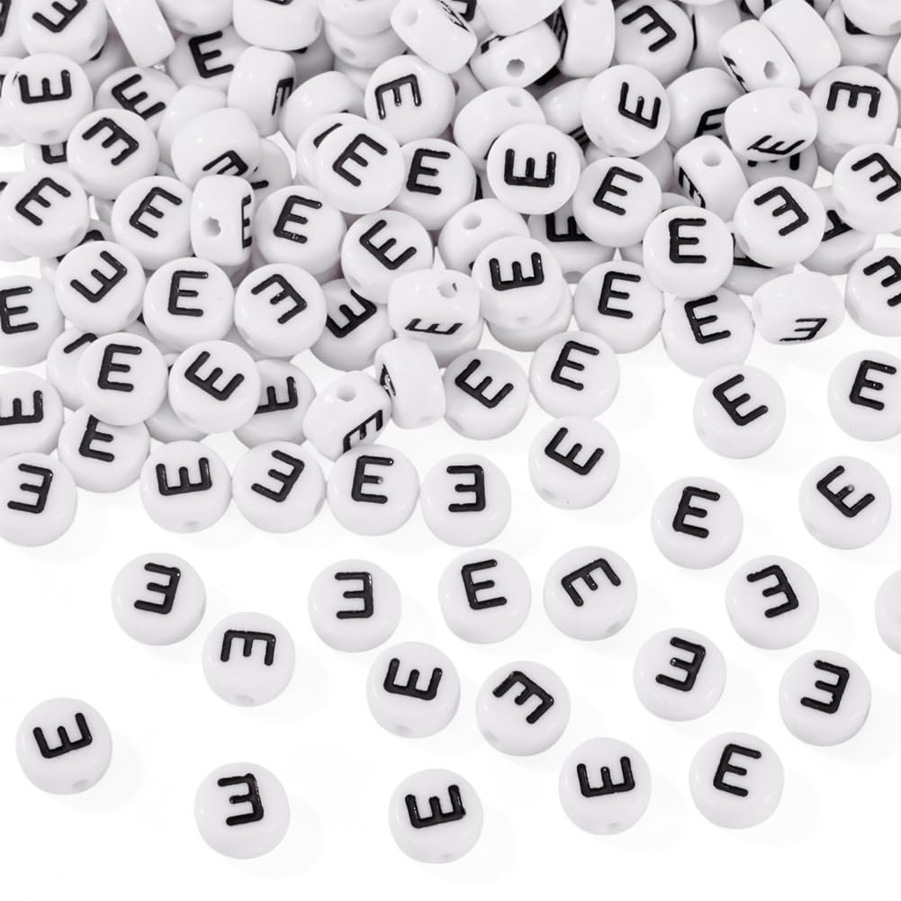 500pcs 7x4mm Acrylic Alphabet Beads Flat Round White Opaque Spacer Loose Beads f