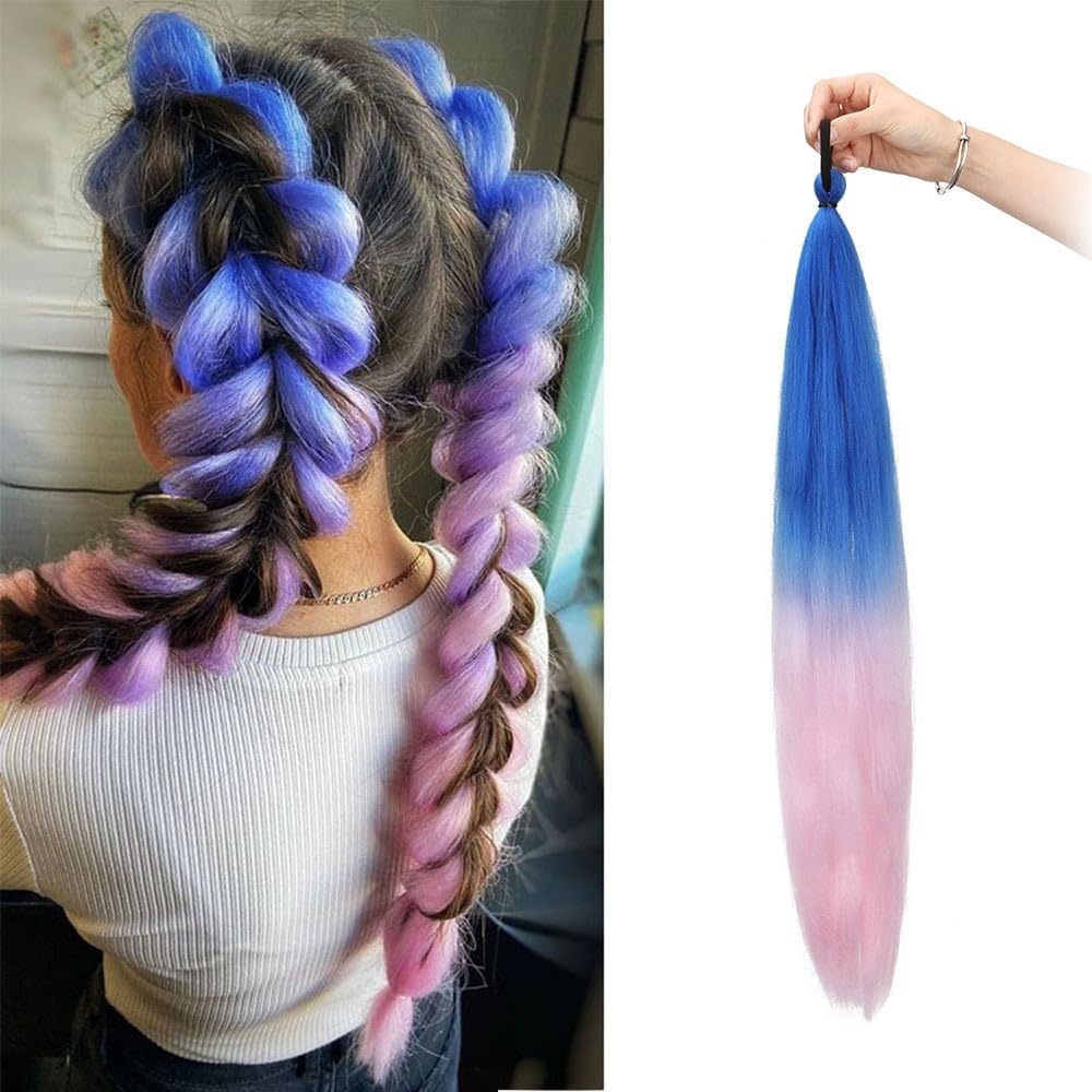 1PC Christmas Braid Ponytail Hair Extensions Real Human Hair Extensions Blue Pin