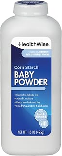 HealthWise Corn Starch Baby Powder, Talc-Free, 15 oz | Absorbs Moisture for Gentle Skin Comfort, Aloe &amp; Vitamin E, Talc-, Paraben- &amp; Phthalate-Free