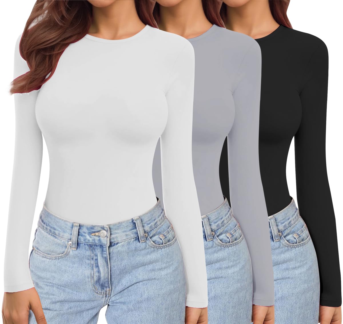 Ekouaer Women's Long Sleeve Thermal Shirts 1&3 Pieces XS-XXL