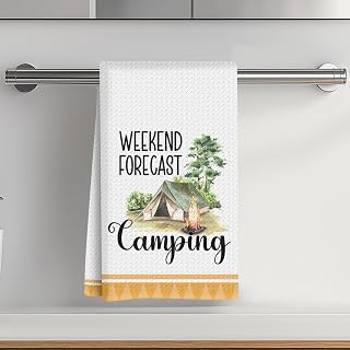 Camping Kitchen Towels 24x14 Inch, Bonfire Forest Rv Decor Waffle Weave Hand Towels for Kitchen, White Absorbent Microfiber Dish Cloth Tea Towel, Novelty Camping Gifts for Women Campers-06