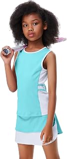 Kids Girls Golf Tennis Dress Sleeveless Tank Top Skirts Athletic Set with Pockets and Shorts 3-12 Years