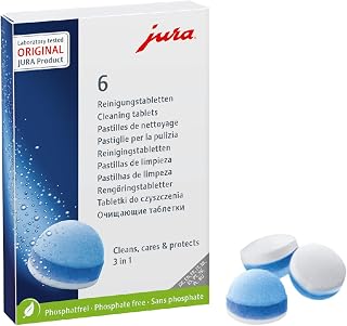 JURA Original Cleaning Tablets Fully Automatic Coffee Machines Pack of 6 | 3 phases: cleaning + care + protection · TÜV-certified hygiene · for maintenance-free brewing unit · 6 cleanings