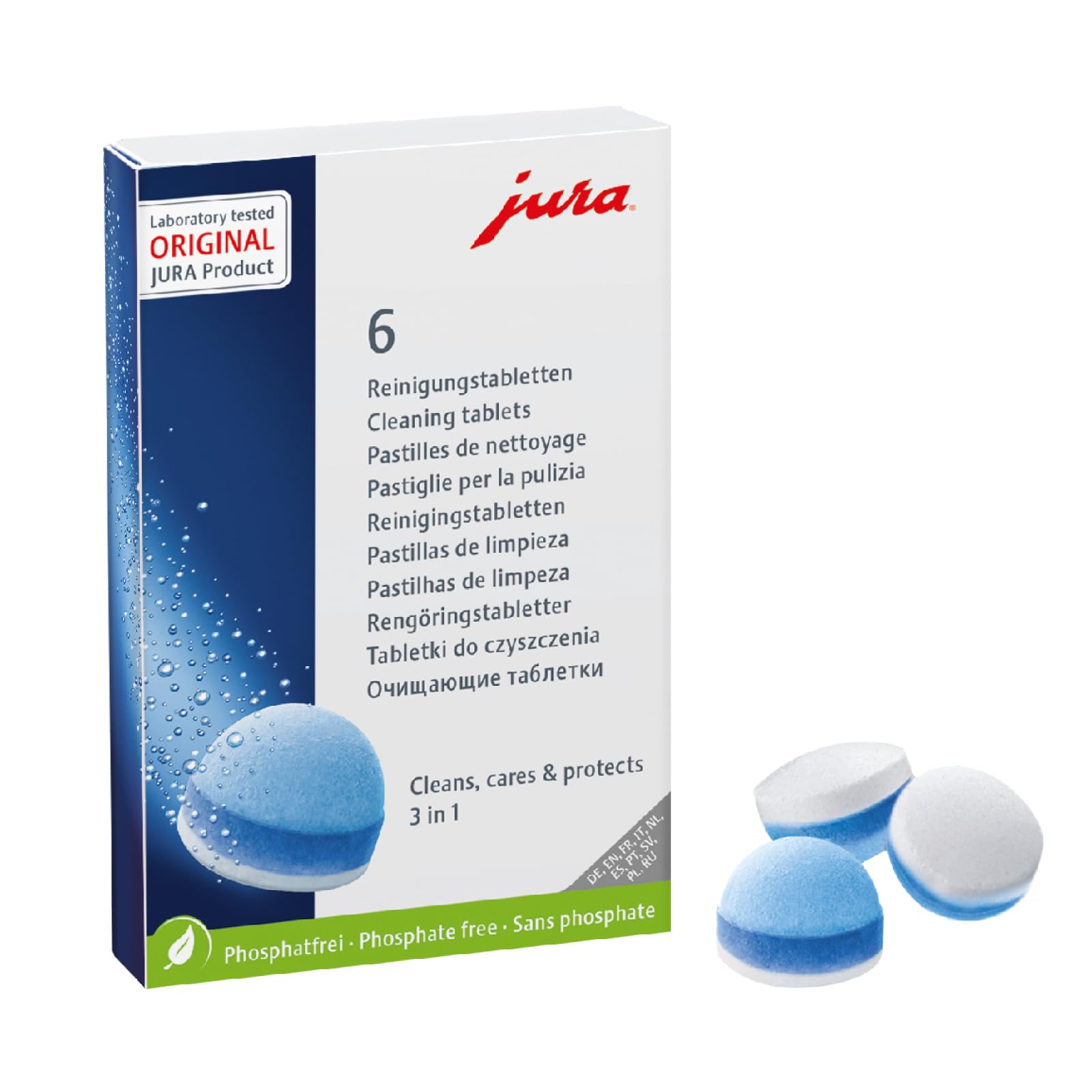 JURA Original Cleaning Tablets Fully Automatic Coffee Machines Pack of 6 | 3 pha