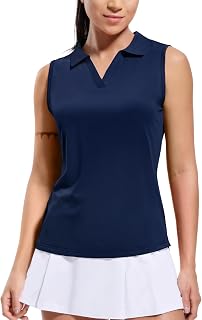 MIER Women's Sleeveless Golf Polo Shirt V Neck Ribbed Moisture Wicking