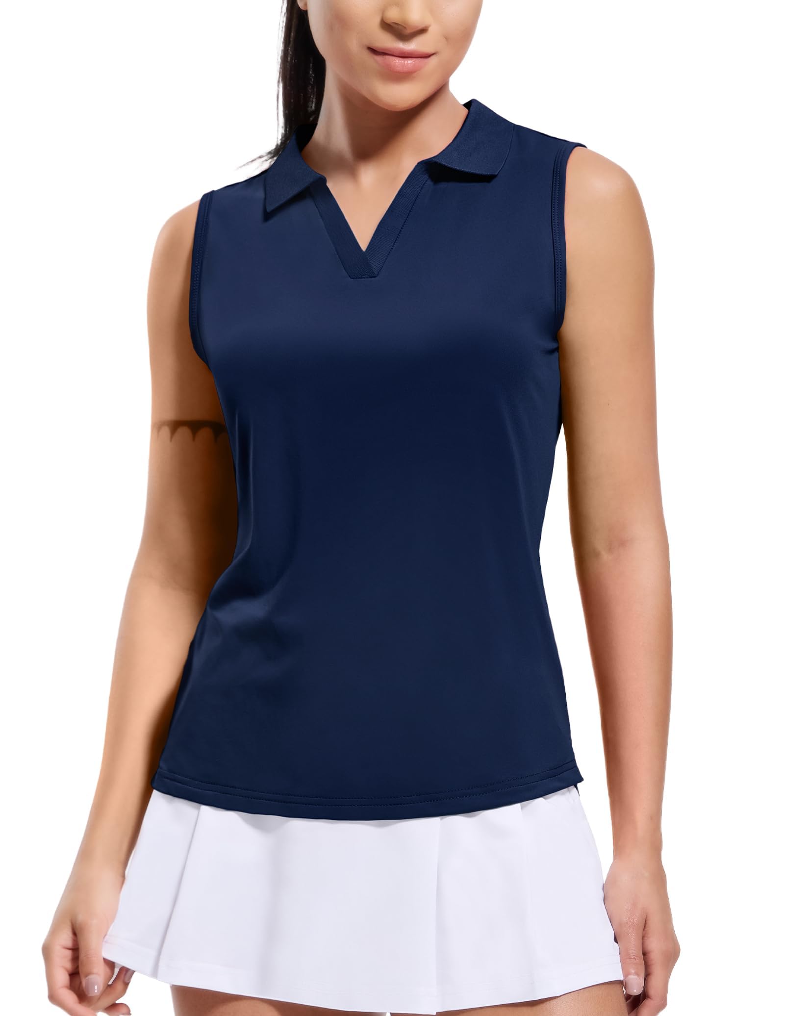 MIER Women's Sleeveless Golf Polo Shirt V Neck Ribbed Moisture Wicking