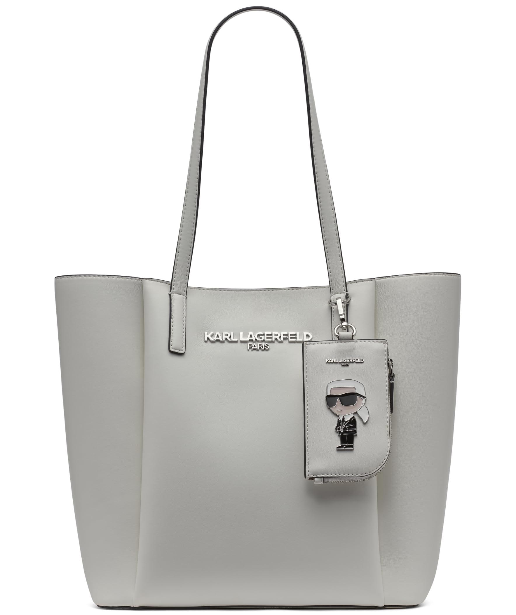 KARL LAGERFELD Paris Women's Louise Leather Tote Bag with Karl Tag, White/Silver