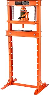 VEVOR Hydraulic 12 Ton H-Frame Garage Floor Adjustable Shop Press | Heavy-Duty Steel, with Movable Plates for Bending, Straightening, and Stamping, 1.6" to 27.8" Adjustable Height, Orange