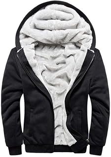 Men's Hoodie with Zip, Long Sleeve Hooded Jacket, Winter Warm Fleece Inner Sweatshirt, Plus Thick Fleece Jacket, Sweat Jacket with Hood