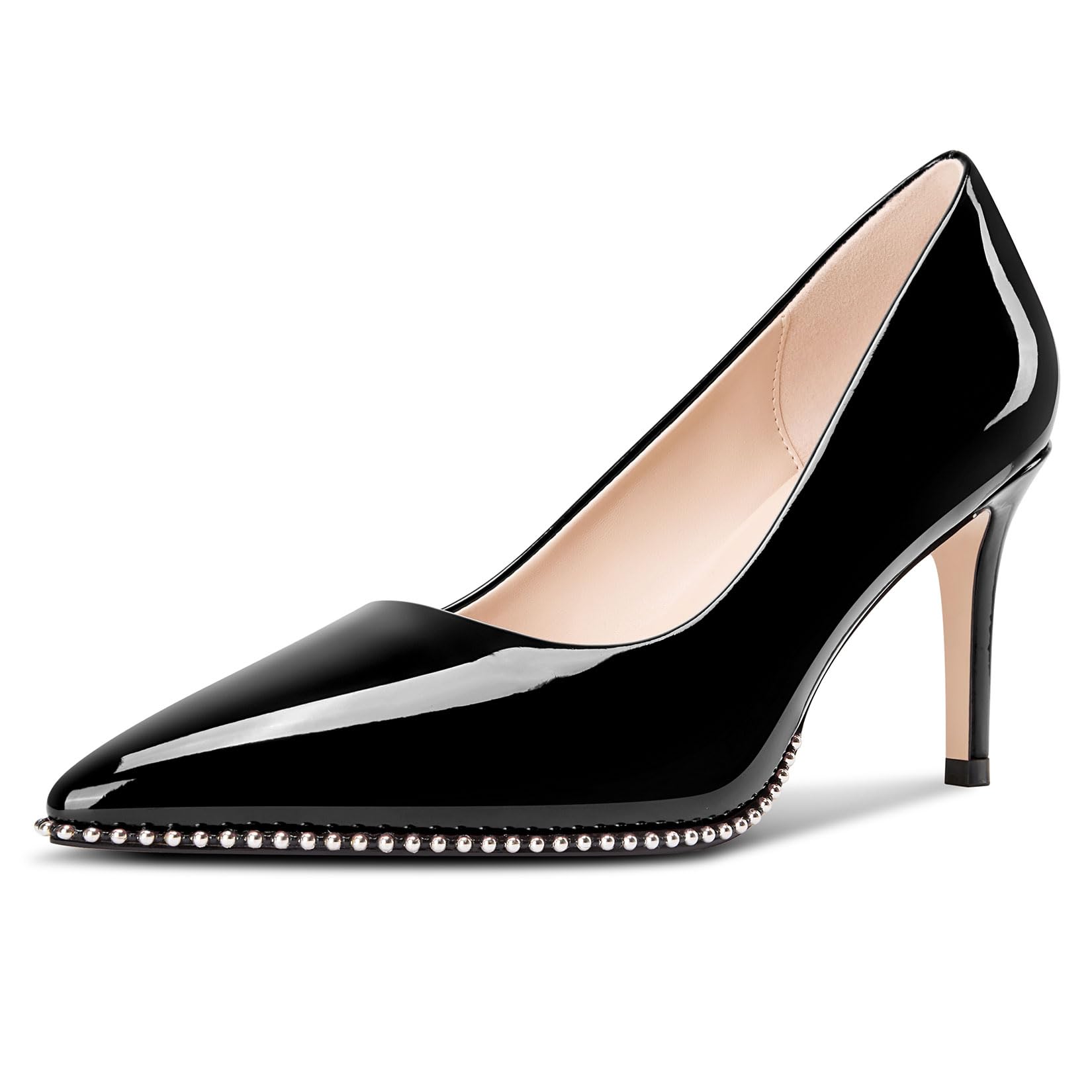 Castamere Women Beaded Pumps Pointed Toe Slip on Stiletto Mid Heels Basic Classi