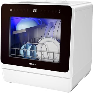 Hermitlux Table Top Dishwasher 7+3 Programmes, 5 Place Settings, Child Lock | Delayed Star, Mini Countertop Dishwasher with Class-D Energy Efficiency