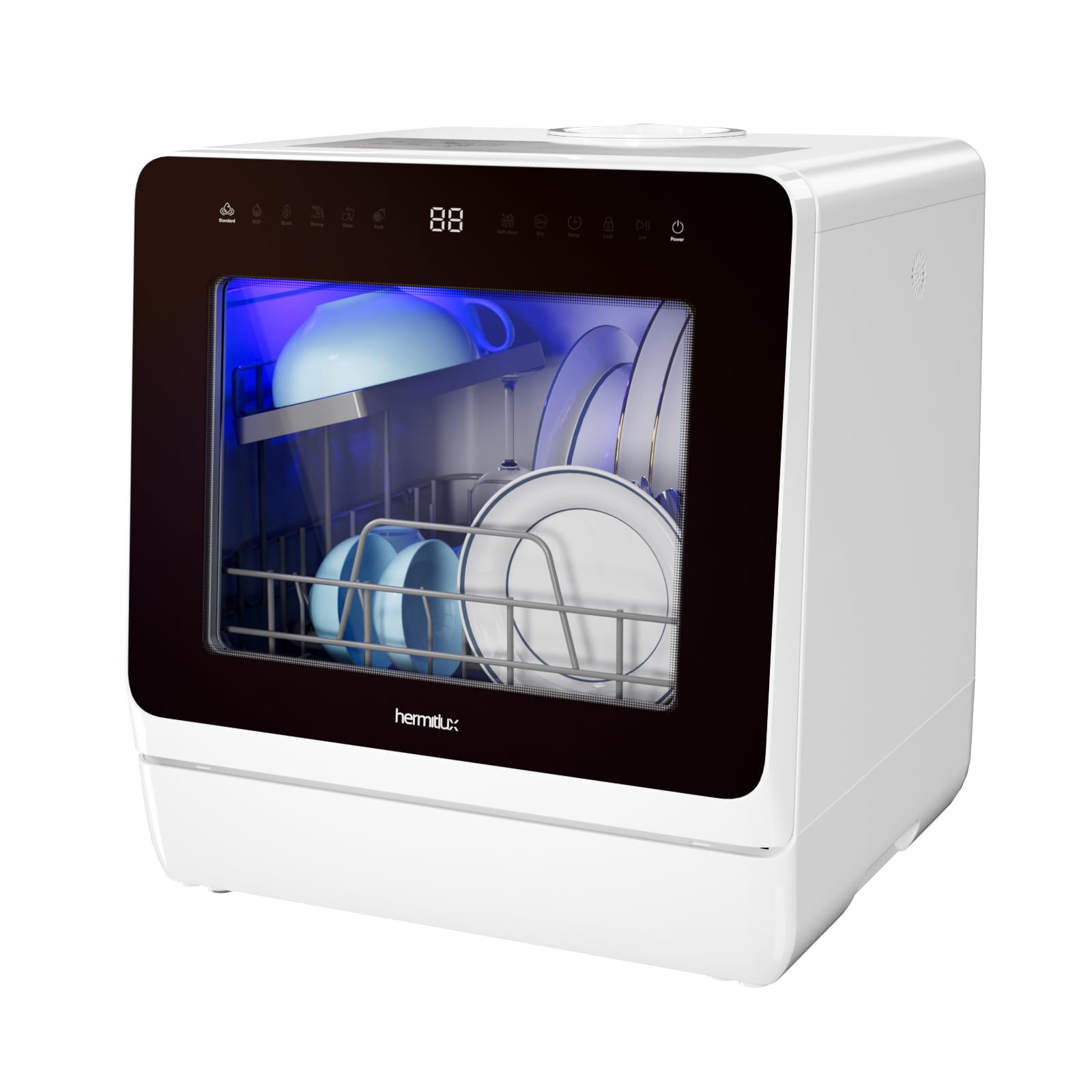 Hermitlux Table Top Dishwasher 7+3 Programmes, 5 Place Settings, Child Lock | De