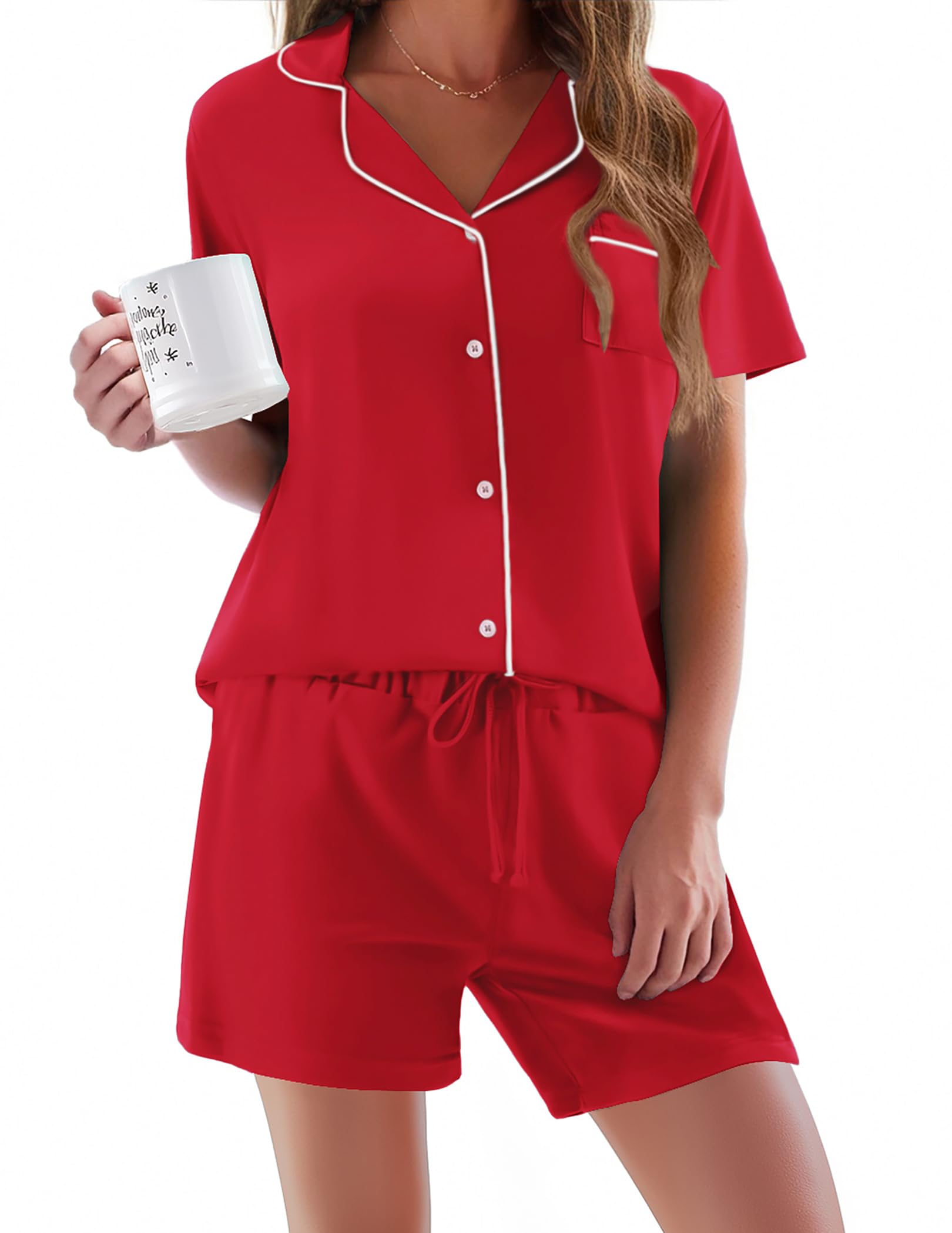 Ekouaer Women's Short Sleeve Sleepwear Soft PJ Set XS-XXL