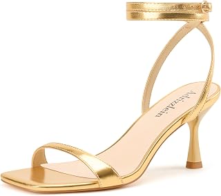 Adrizzlein Kitten Heels for Women Strappy Heels Square Open Toe Lace up Heeled Sandals Ankle Wrap Strap Pumps Dress Party Shoes