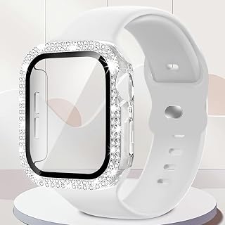 Cinturino sportivo in silicone e custodia a doppia fila di diamanti, compatibile con Apple Watch Series 11 10 9 8 7 6 5 4, cinturino di ricambio morbido, compatibile con iWatch 40 mm, 41 mm, 44 mm