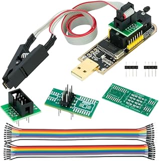 CH341B USB Programmer for EEPROM for BIOS, Supports for SPI I2C Protocol with for SOIC8 SOP8 Clip, 3.3V and 5V Switching for 24 25 Series Memory Chips, Portable Backup Tool for Hobbyists