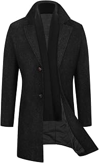 WULFUL Men Wool Trench Coat Slim Fit Winter Coat