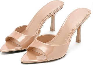 Riekhany High Heel Mules for Women Slip On Open Pointed Toe Pumps Sandals