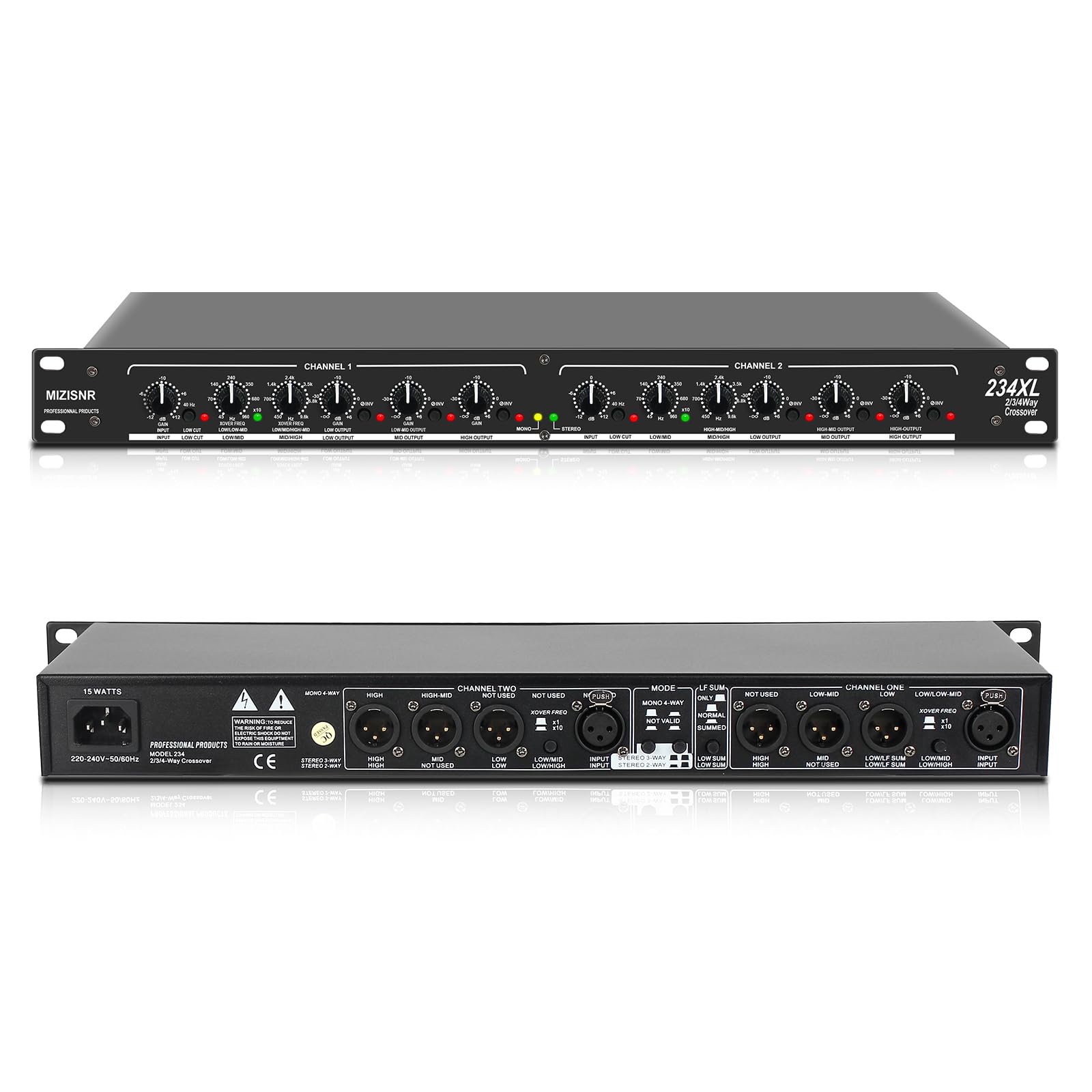 Professional Audio Crossover, 2/3 Way Stereo/ 4 Way Mono Crossover with XLR Inpu