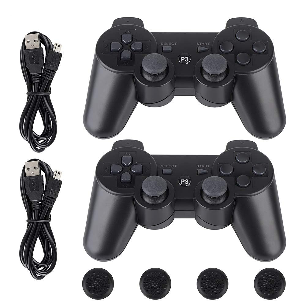Aniann PS3 Wireless Bluetooth Controller 2-Pack Dual Shock Compatible Black | Wi