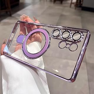 Clear for Samsung Galaxy S25 Ultra Case Magnetic Invisible Stand Built-in Camera Lens Protector Compatible with MagSafe Case Cover for Galaxy S25 Ultra,Purple