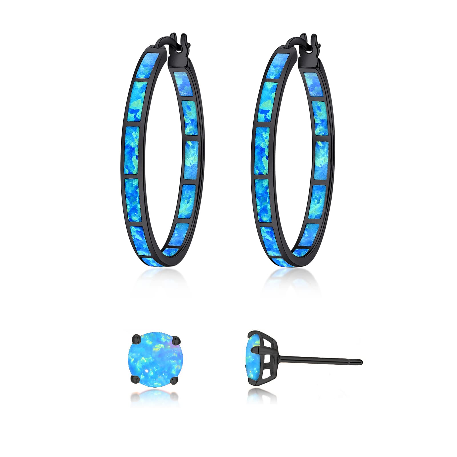Opal Hoop Earrings for Women Gemstone Big Hoop Earrings 32mm
