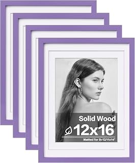 Egofine Marcos de fotos de 12 x 16 pulgadas, 4 piezas cubiertas de plexiglás, hechos de madera maciza, muestra fotos de 9 x 12/11 x 14 pulgadas con paspartú o 12 x 16 pulgadas sin paspartú para mesa y