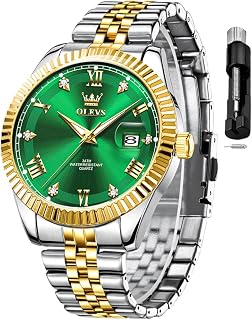 OLEVS Mens Classic Analog Luxury Stainless Steel Waterproof Date Two Tone Luminous Watch for Men