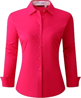 Alex Vando Womens Dress Shirts Long Sleeve Wrinkle Free Fitted Solid Color Stretch Work Business Casual Office Shirt Ladies Blouses