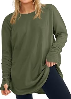 Womens Plus Size Long Sleeve Tunic Tops Crew Neck Oversized Fit T Shirts
