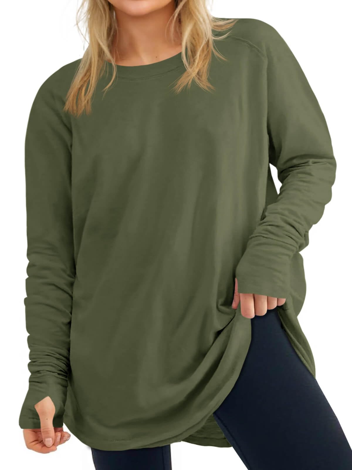 Womens Plus Size Long Sleeve Tunic Tops Crew Neck Oversized Fit T Shirts
