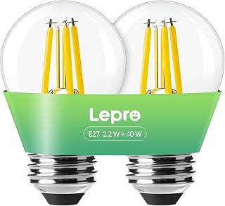Lepro G45 E27 Screw Bulb A-Rated, Warm White, 2.2W = 40W, 470LM, Pack of 2 | Ultra Efficient 213lm/W, 50000H Lifespan, Save 94% Energy, E27 Golf Ball Bulb, Edison Screw ES, 2700K, Non-dimmable, 45x77mm