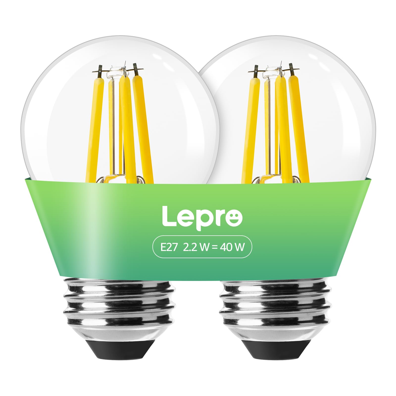 Lepro G45 E27 Screw Bulb A-Rated, Warm White, 2.2W = 40W, 470LM, Pack of 2 | Ult