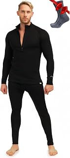 100% Merino Wool Base Layer Mens Set - Quarter Zip Thermal Underwear