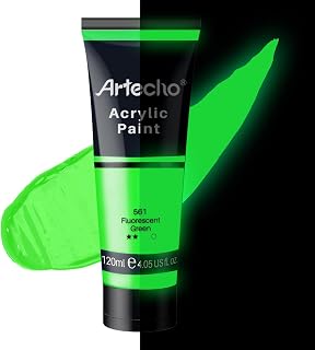 Artecho Fluorescent Green Acrylic Paint 120ml /4.05oz Tube | Semi Glossy Finish, High Pigment Rich Color Craft Paint for Canvas, Fabric, Non-Toxic