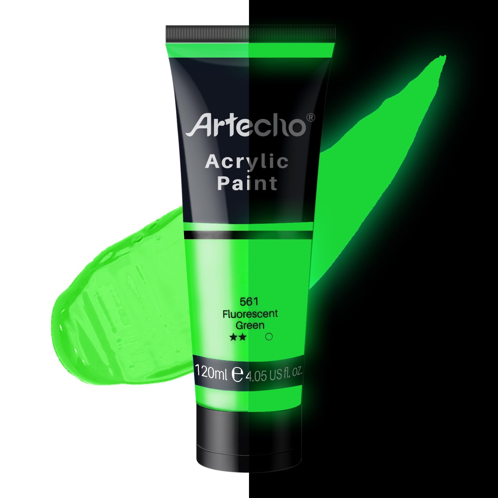 Artecho Fluorescent Green Acrylic Paint 120ml /4.05oz Tube | Semi Glossy Finish,