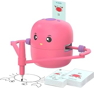 Drawing Robot for Kids, Interactive Educational Robot for Kids, Montessori Learning Toy with 100 Word Cards & Voice, Smart Drawing Machine for Girls Boys (Pink)